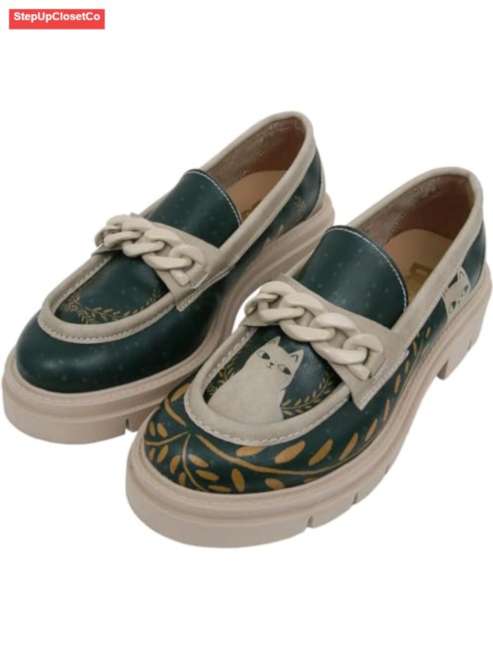 Women's Vegan Leather Penny Loafers Slip-On Lug Sole Business Casual Shoes